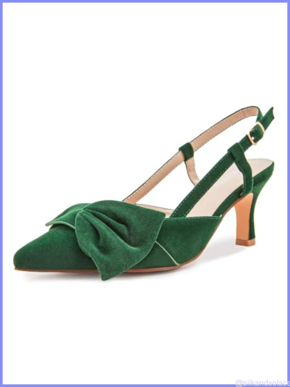 CAMSSOO Womens Bow Slingback Kitten Heels Pointed Toe Dress Pumps Faux Suede